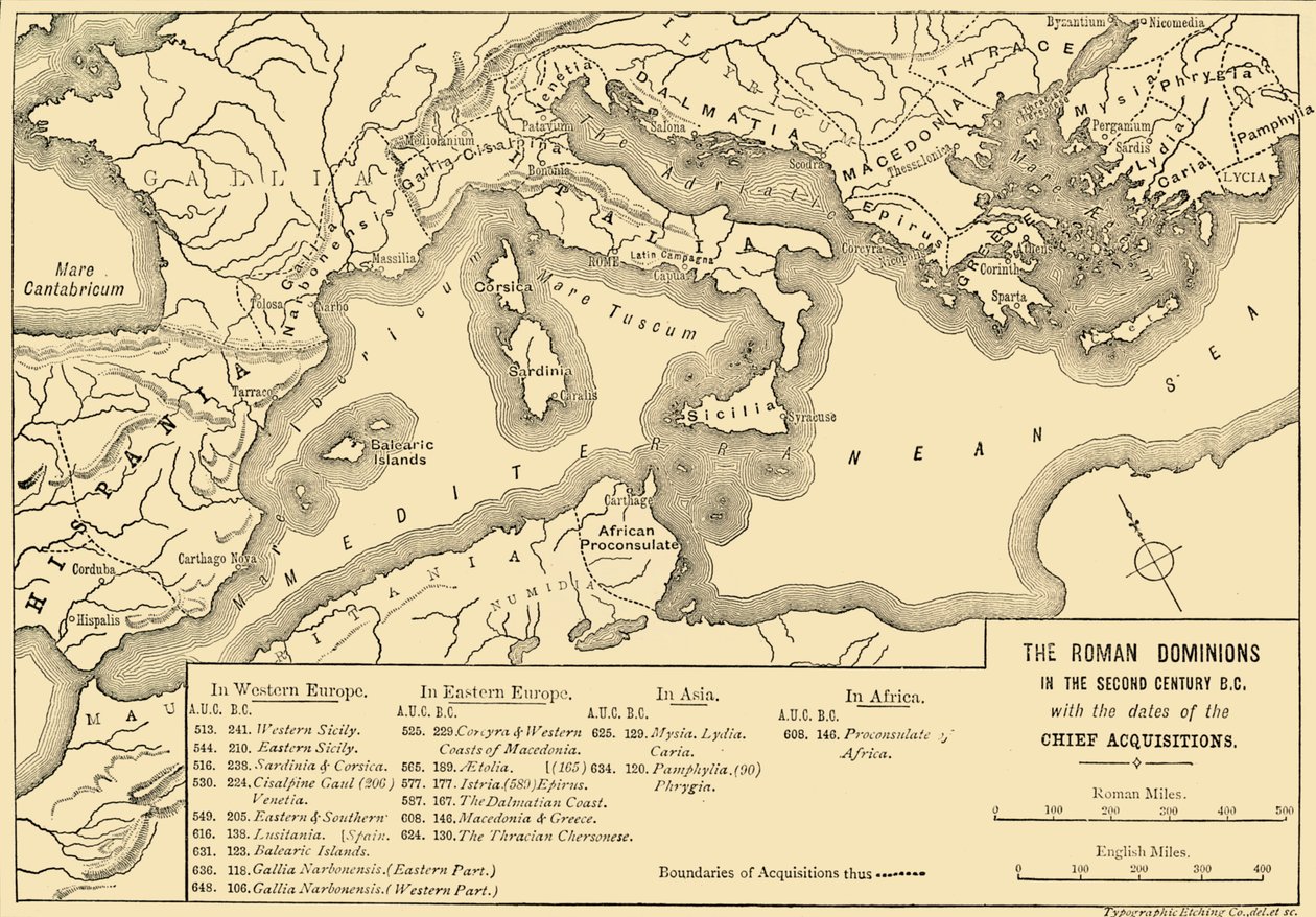 Římské panství ve druhém století před naším letopočtem s daty hlavních akvizic, 1890. od Unbekannt