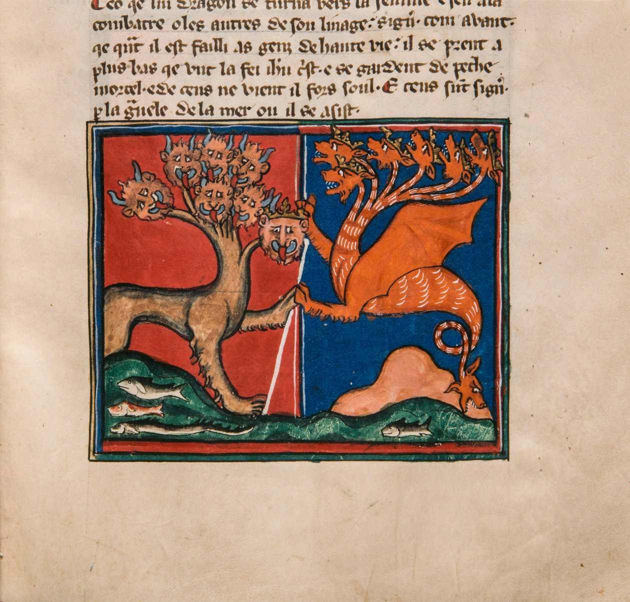 Mořská bestie a pozemská bestie. Miniatura z: Apocalypse de saint Jean, asi 1320. od Unbekannt