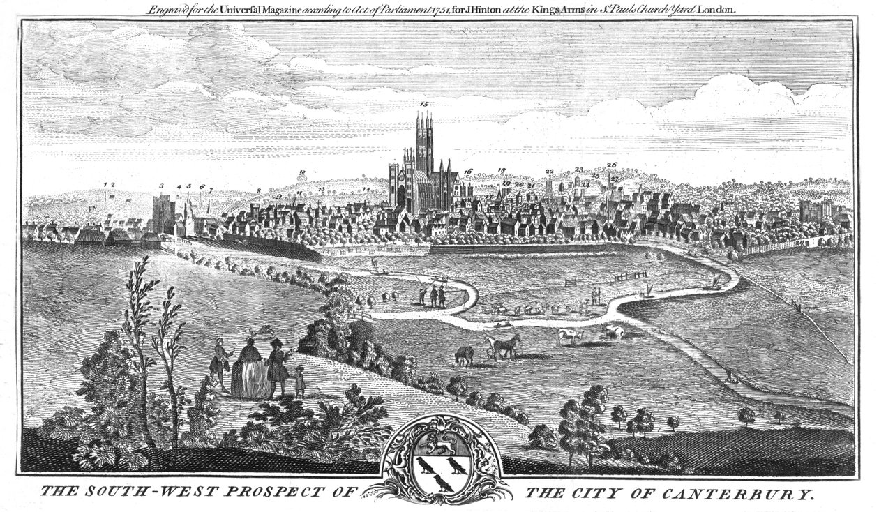 Jihozápadní vyhlídka města Canterbury., c1776 od Unbekannt
