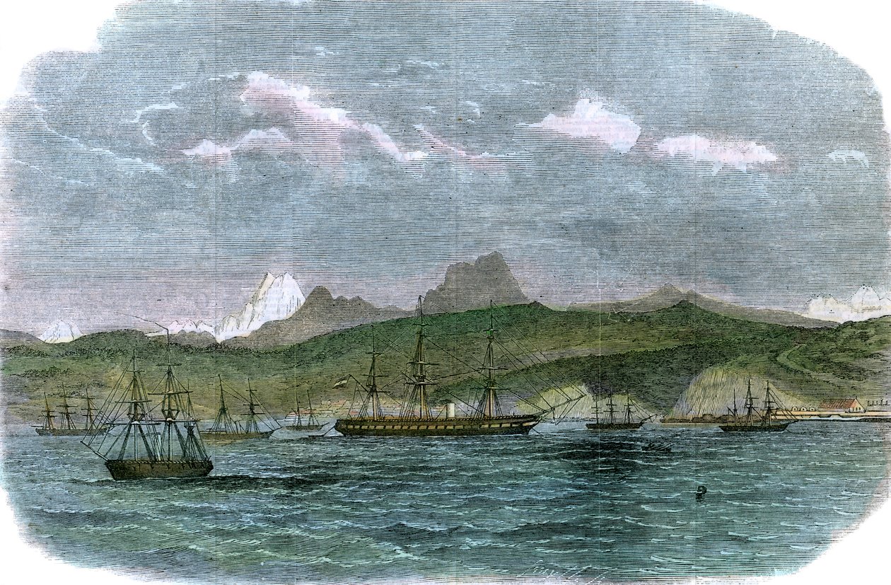 Španělská blokádní eskadra ve Valparaisu, Chile, c1880 od Unbekannt