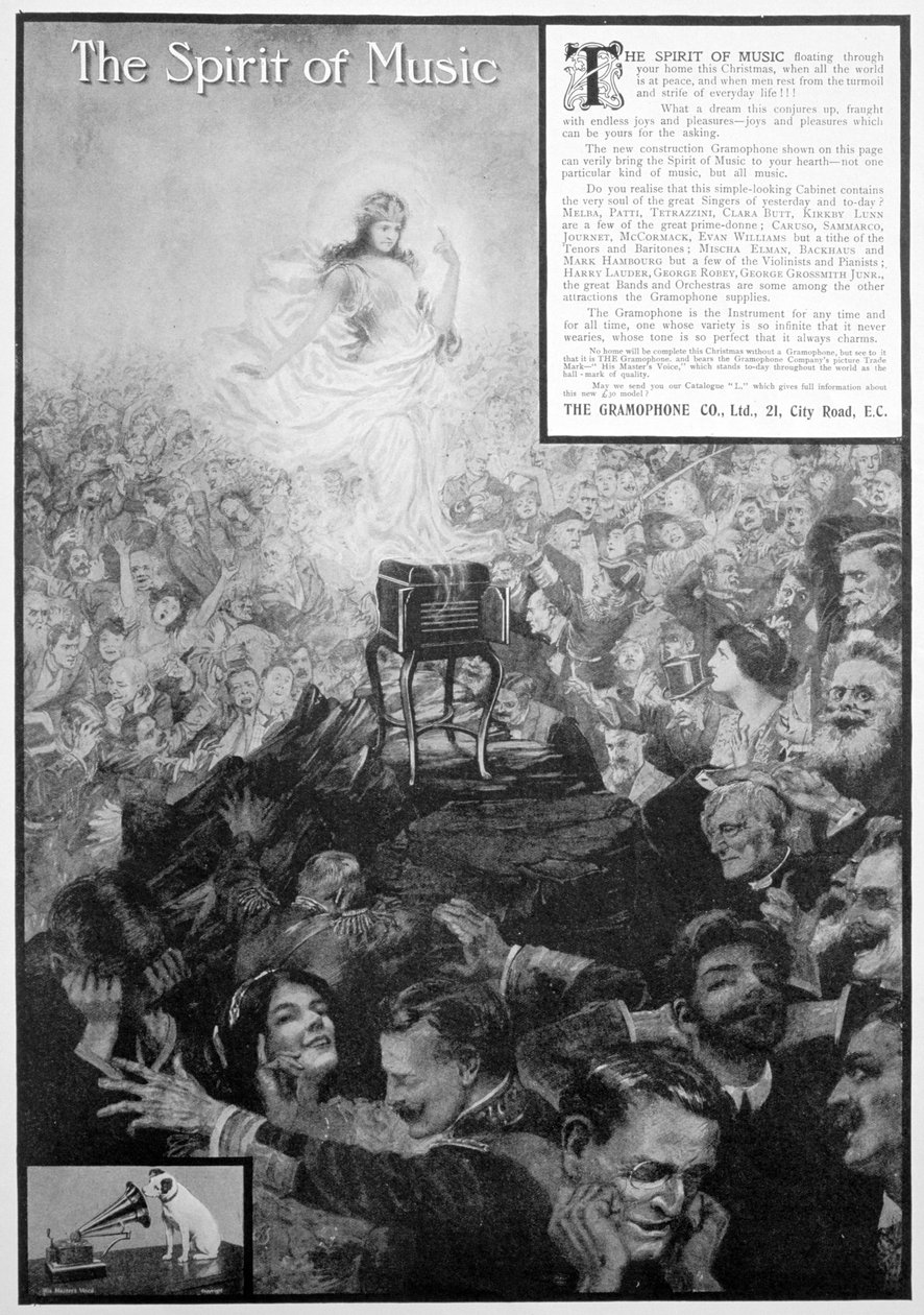 The Spirit of Music, reklama na Gramophone Co, 1910 od Unbekannt
