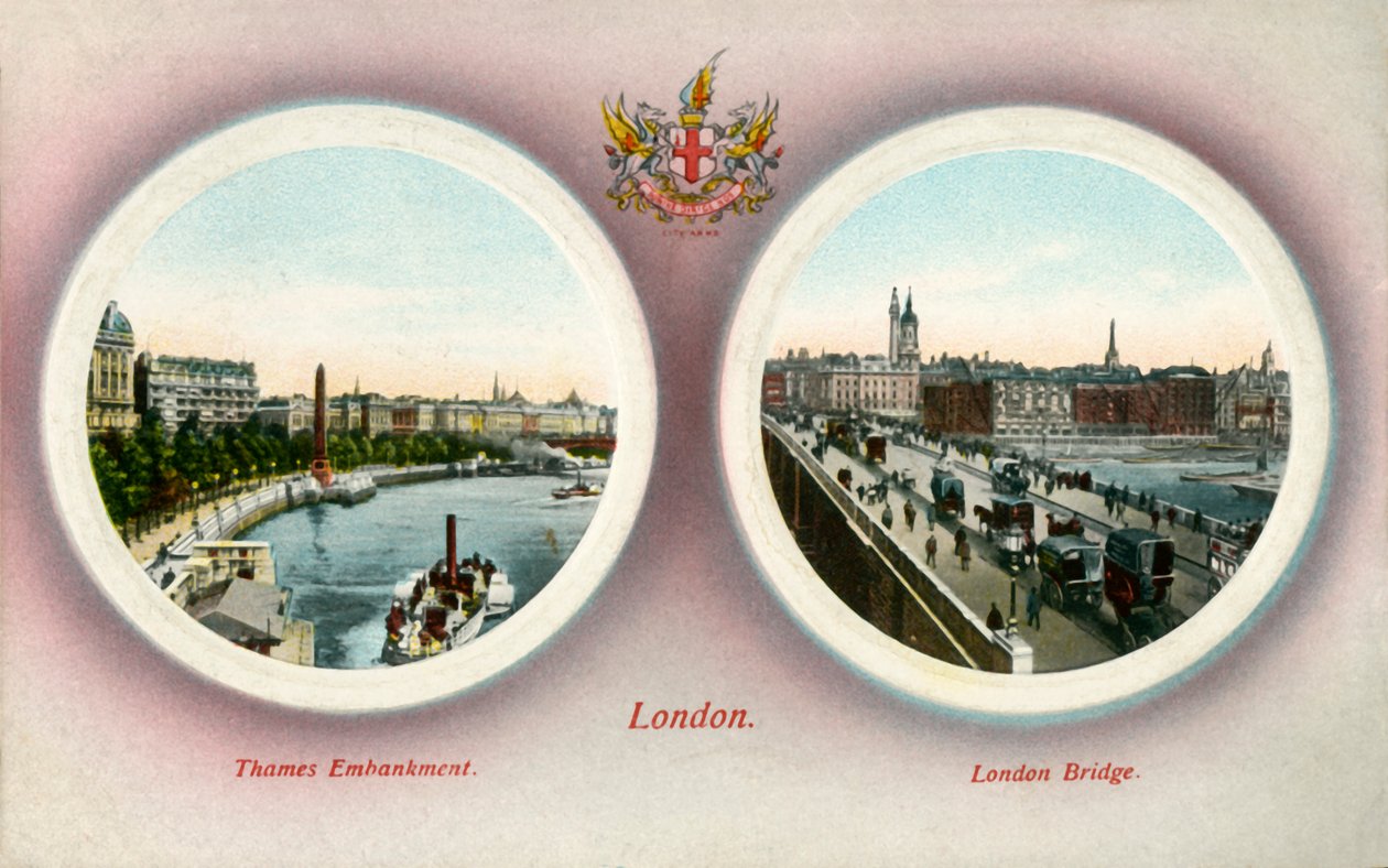 Nábřeží Temže a London Bridge, Londýn, 1909. od Unbekannt