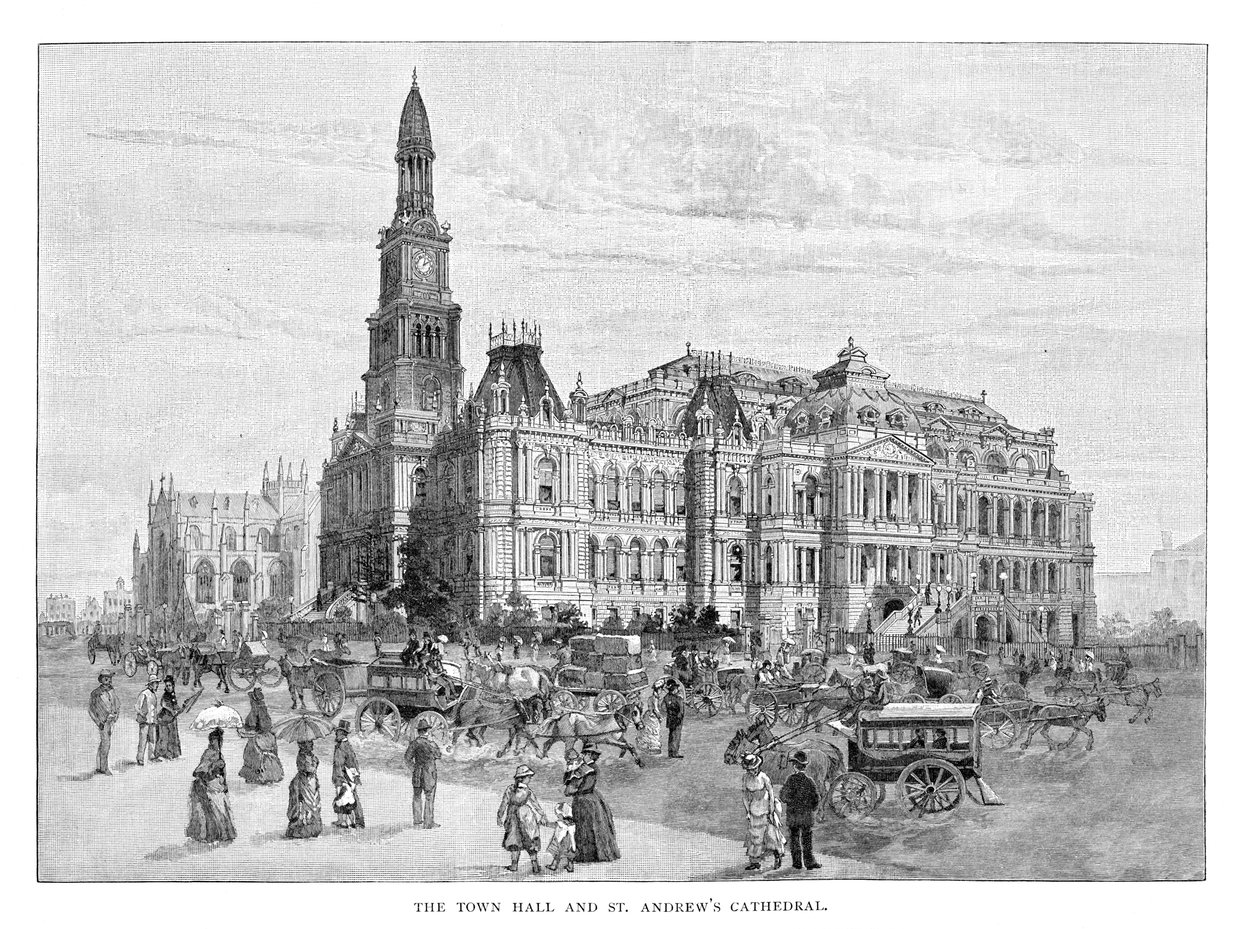 Radnice a katedrála St Andrews, Sydney, Nový Jižní Wales, Austrálie, 1886 od Unbekannt
