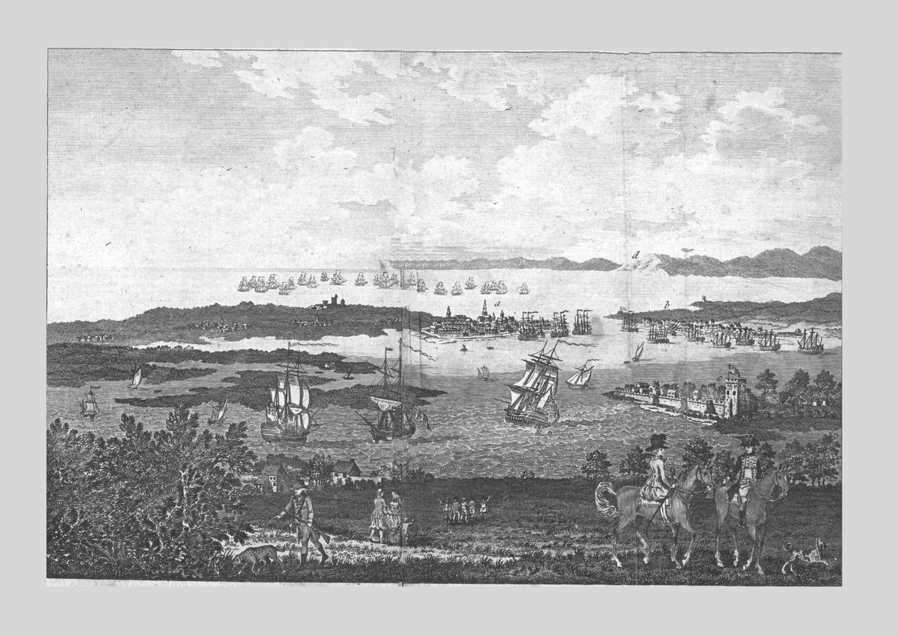 Město a přístav Portsmouth s výhledem na flotilu jeho Veličenstva v Spithead, 18. století. od Unbekannt