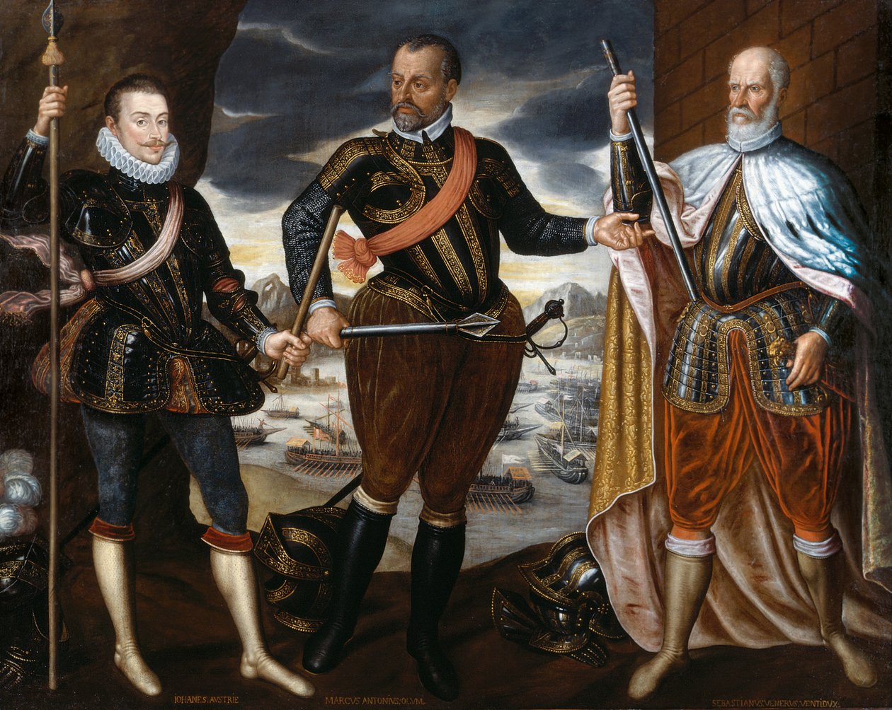 Vítězové z Lepanta: Jan Rakouský, Marcantonio Colonna, Sebastiano Venier, ca. 1575. od Unbekannt