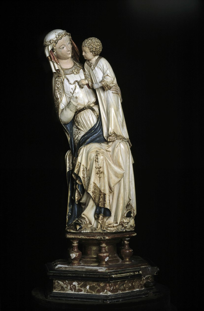 Panna a dítě Ježíš. Mramorová socha kolem 1350-1375. 45 cm Collegiale Notre Dame. Villeneuve les Avignons (Gard). od Unbekannt