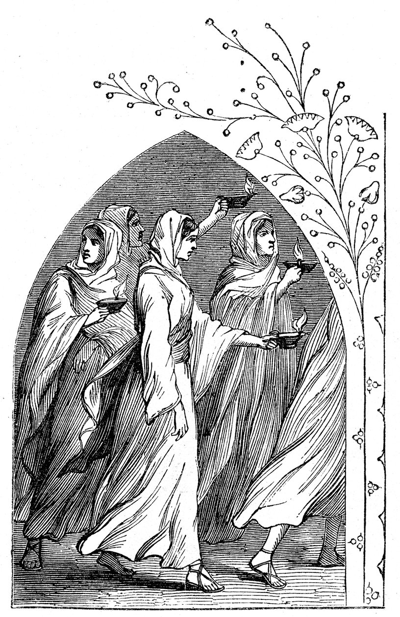 Moudré panny se setkají s ženichem, jejich lampy jasně září, 1883 od Unbekannt