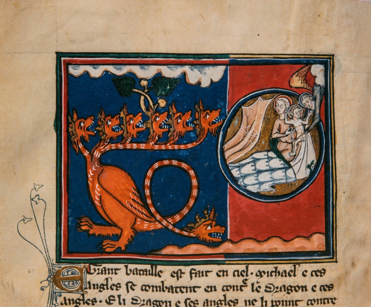 Žena a drak. Miniatura z: Apocalypse de saint Jean, asi 1320. od Unbekannt