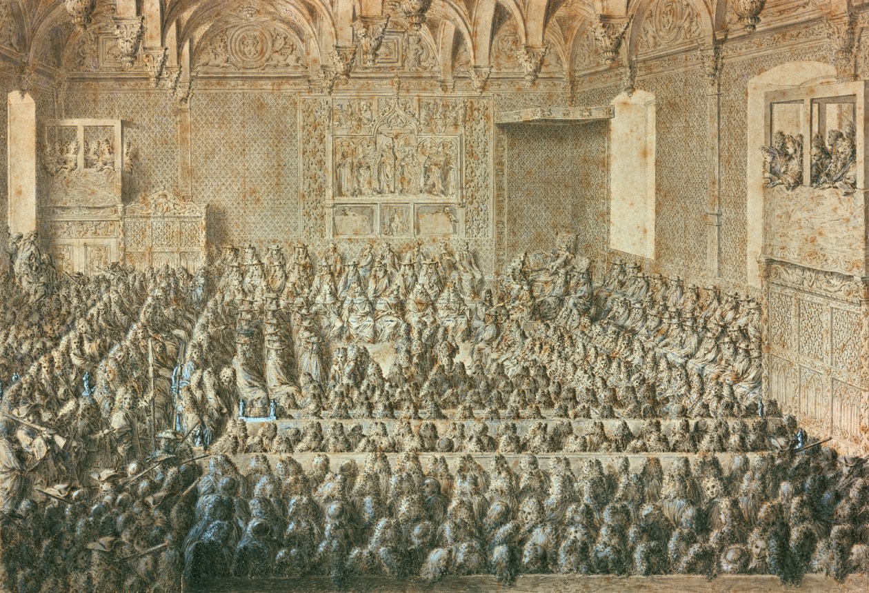 Shromáždění Sorbonny prohlašuje Jindřicha III. sesazeného, leden 1589. Muzeum Carnavalet, Paříž od Unbekannt