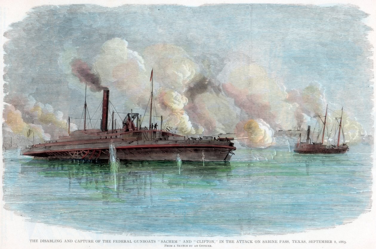 Útok na Sabine Pass, Texas, americká občanská válka, 8. září 1863 od Unbekannt