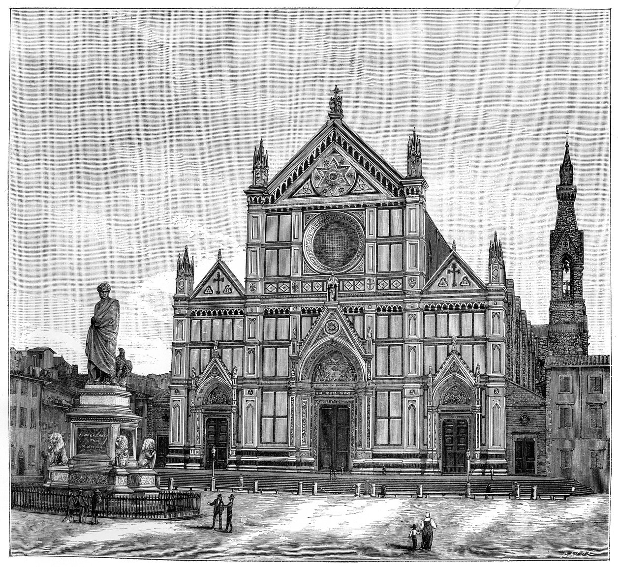 Kostel a náměstí baziliky Santa Croce, Florencie, Itálie, 1882 od Unbekannt