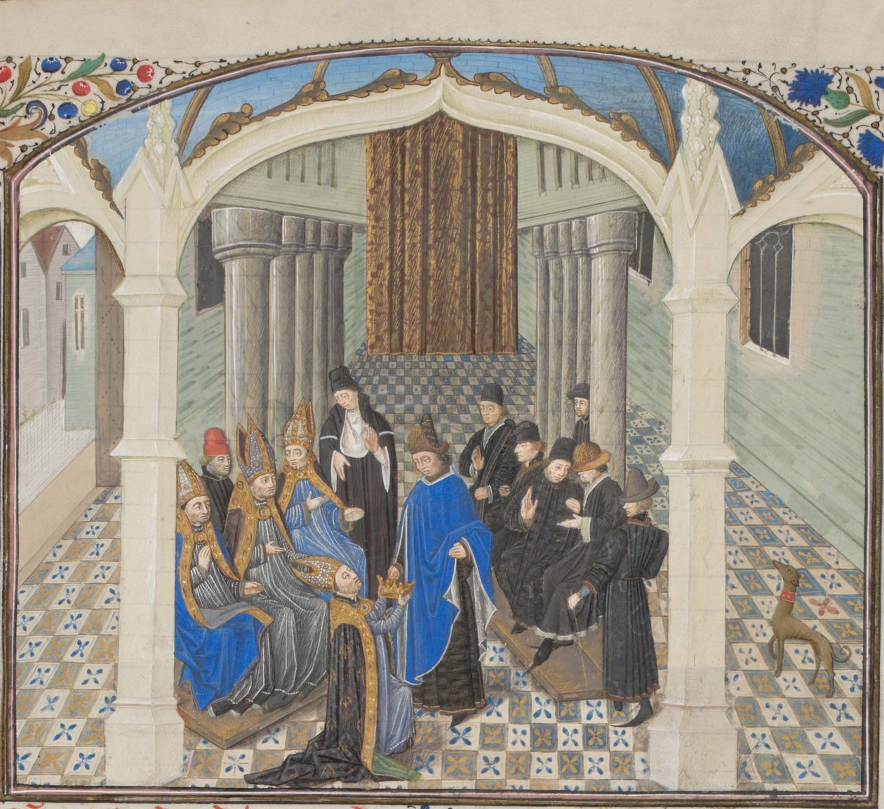 Korunovace Balduina II. roku 1118. Miniatura z Historia od Viléma z Tyru, 60. léta 14. století od Unbekannt