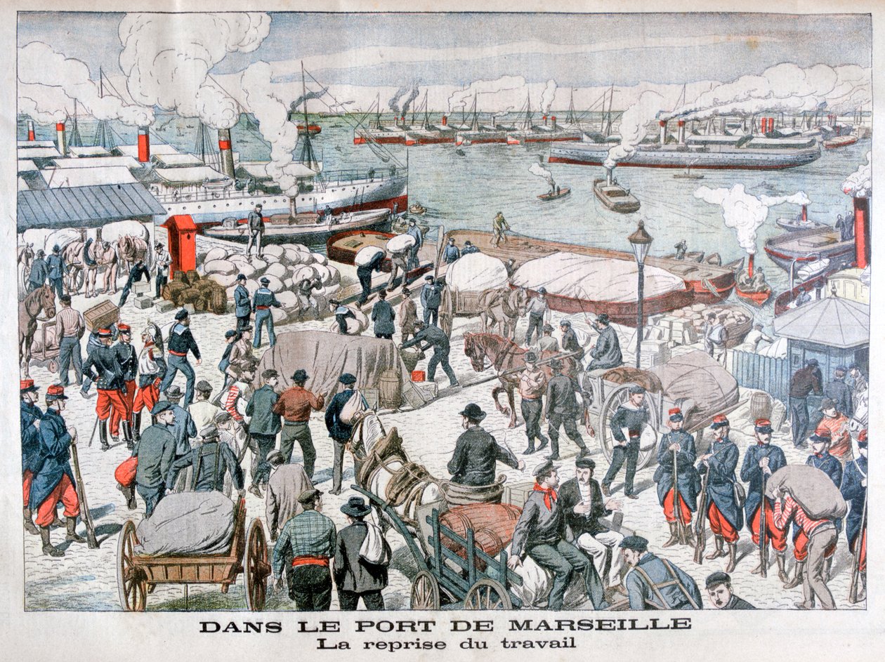 Konec stávky dělníků z přístavu v přístavu Marseille, Francie, 1904 od Unbekannt