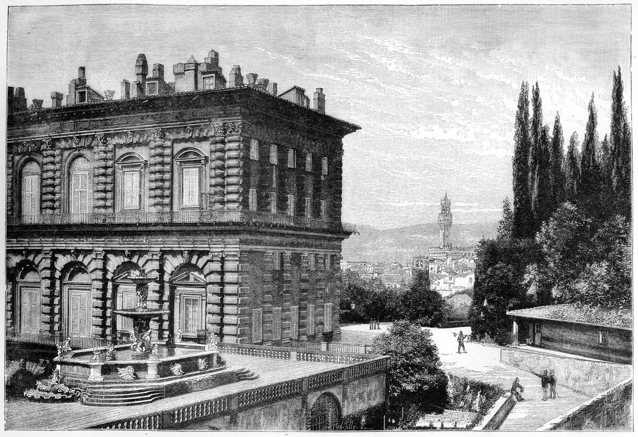 Fasáda Ammanati, palác Pitti, Florencie, Itálie, 1882 od Unbekannt