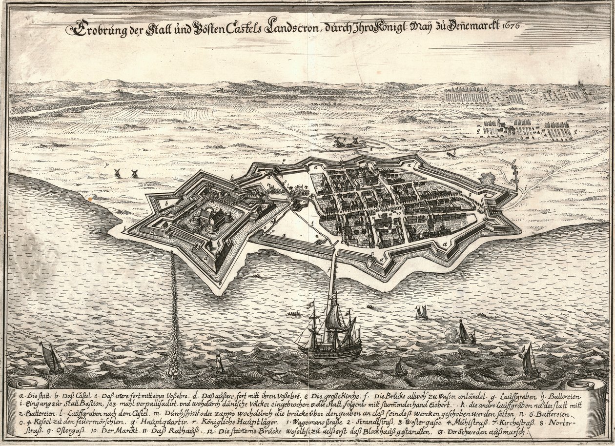 Opevnění Landskrona, Švédsko, zajaté Dány ve válce Scania, 1676 od Unbekannt