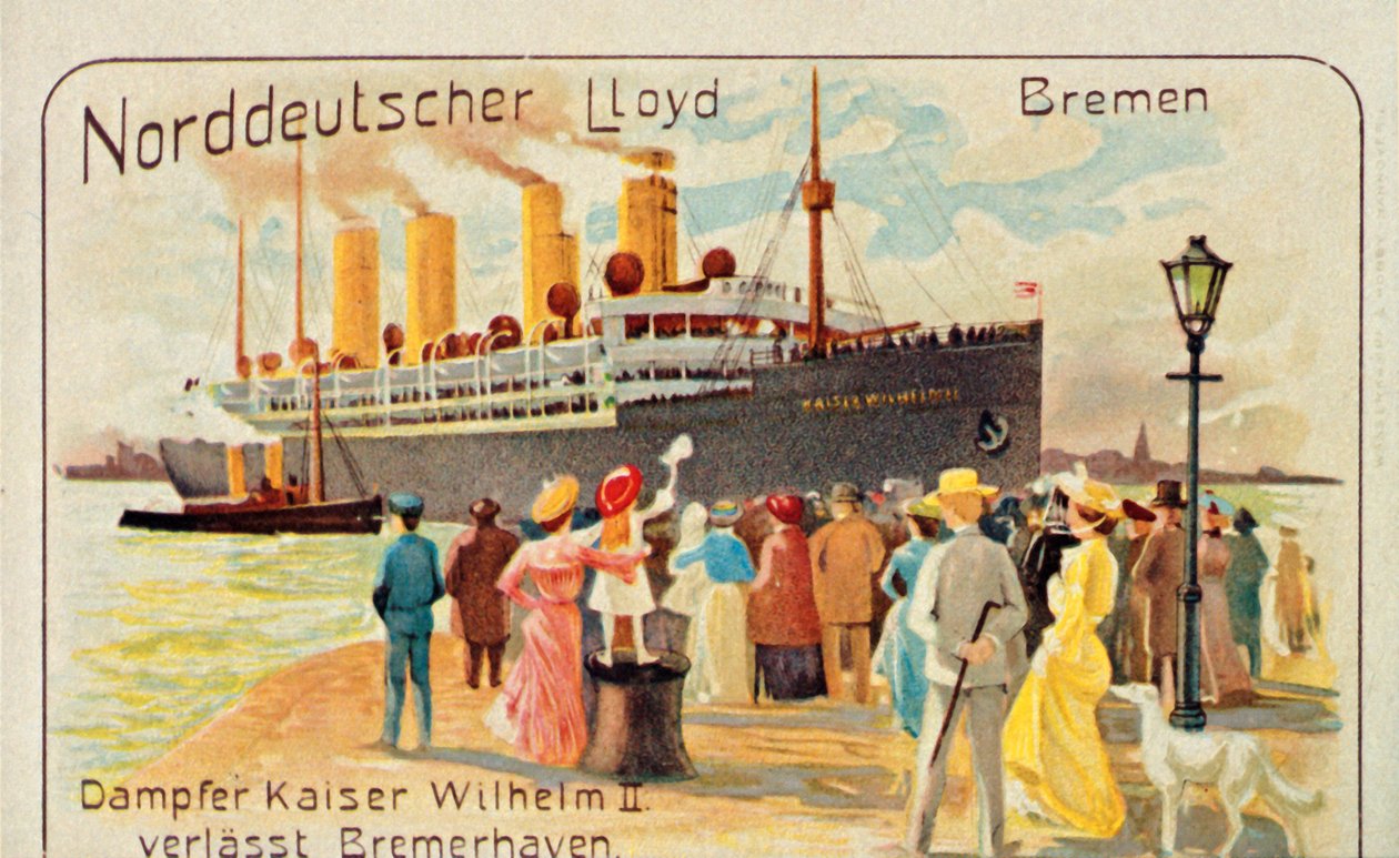 Obří SS Kaiser Wilhelm II odjíždí z nábřeží v Bremerhaven, Německo, 1905. od Unbekannt