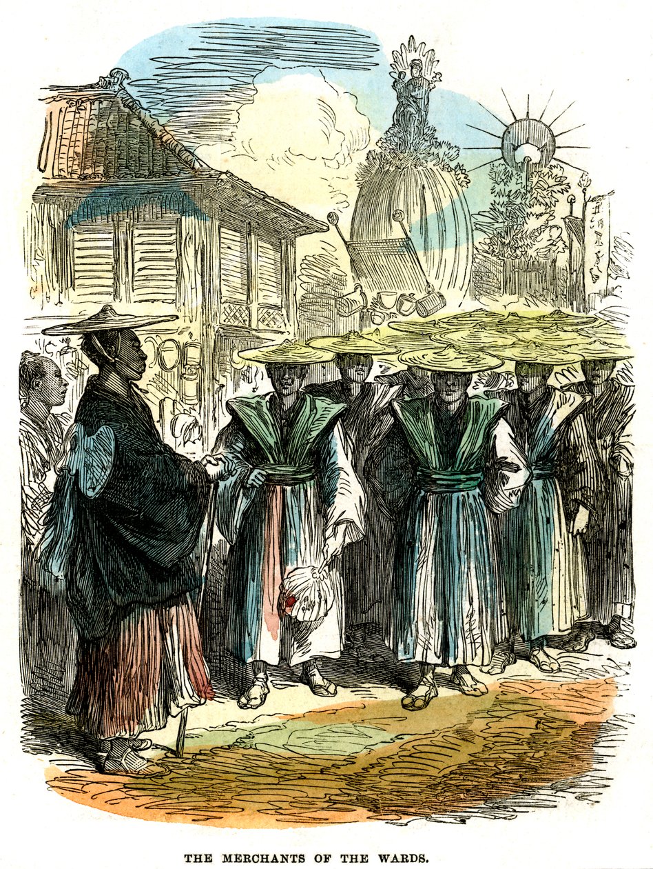 Obchodníci z oddělení, novoroční festivalový průvod v Jokohamě, Japonsko, 1872 od Unbekannt