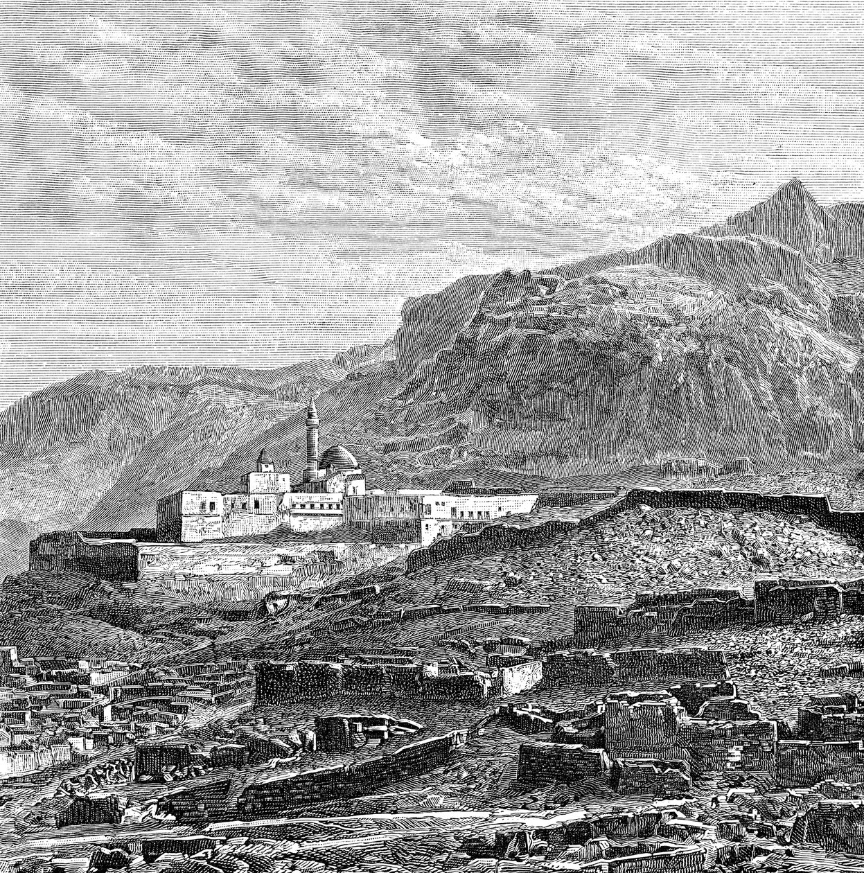 Mešita a zničená čtvrť Bayazid Dogubayazit, Turecko, 1895 od Unbekannt