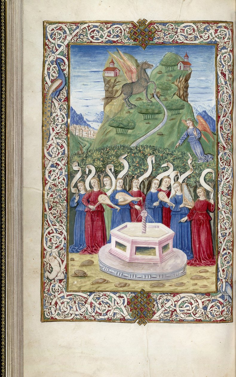 Devět múz s Pegasem a horou Helicon z Argumenta od Guarinus Veronensis, 1485-1499 od Unbekannt