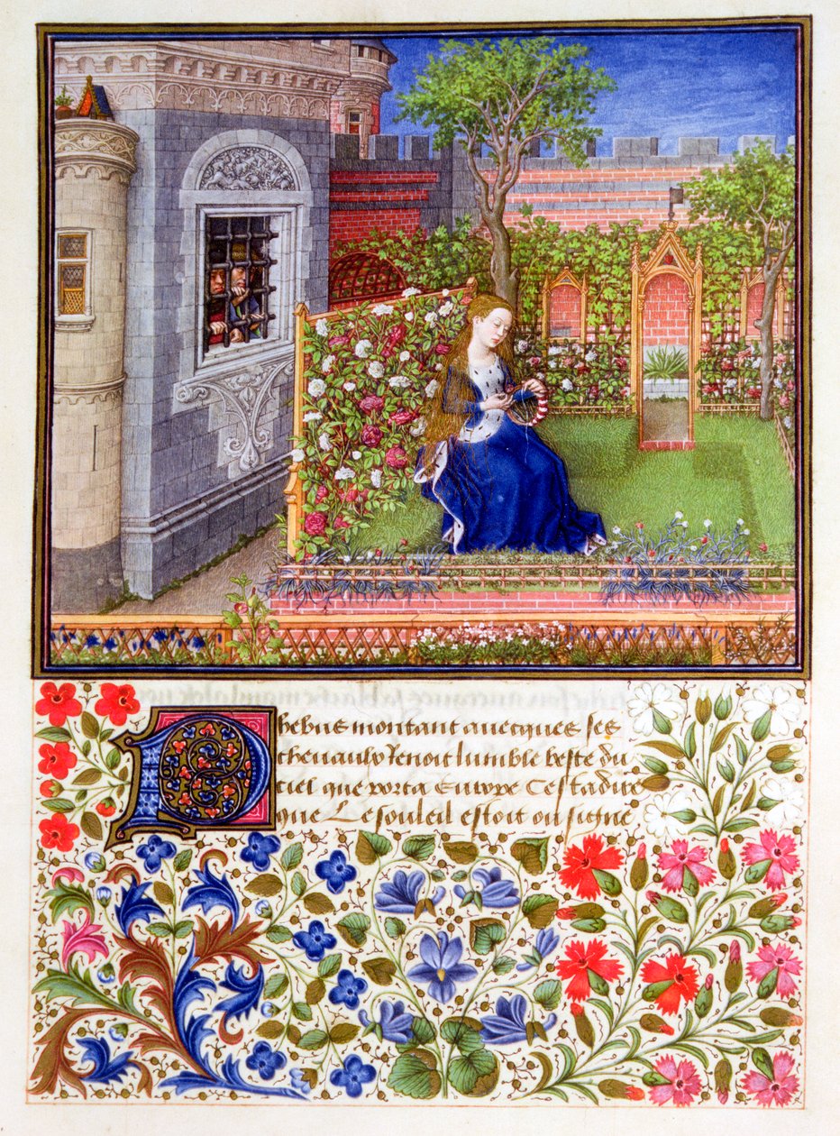 Vězni poslouchající zpěv Emily v zahradě, 1340-1341 od Unbekannt