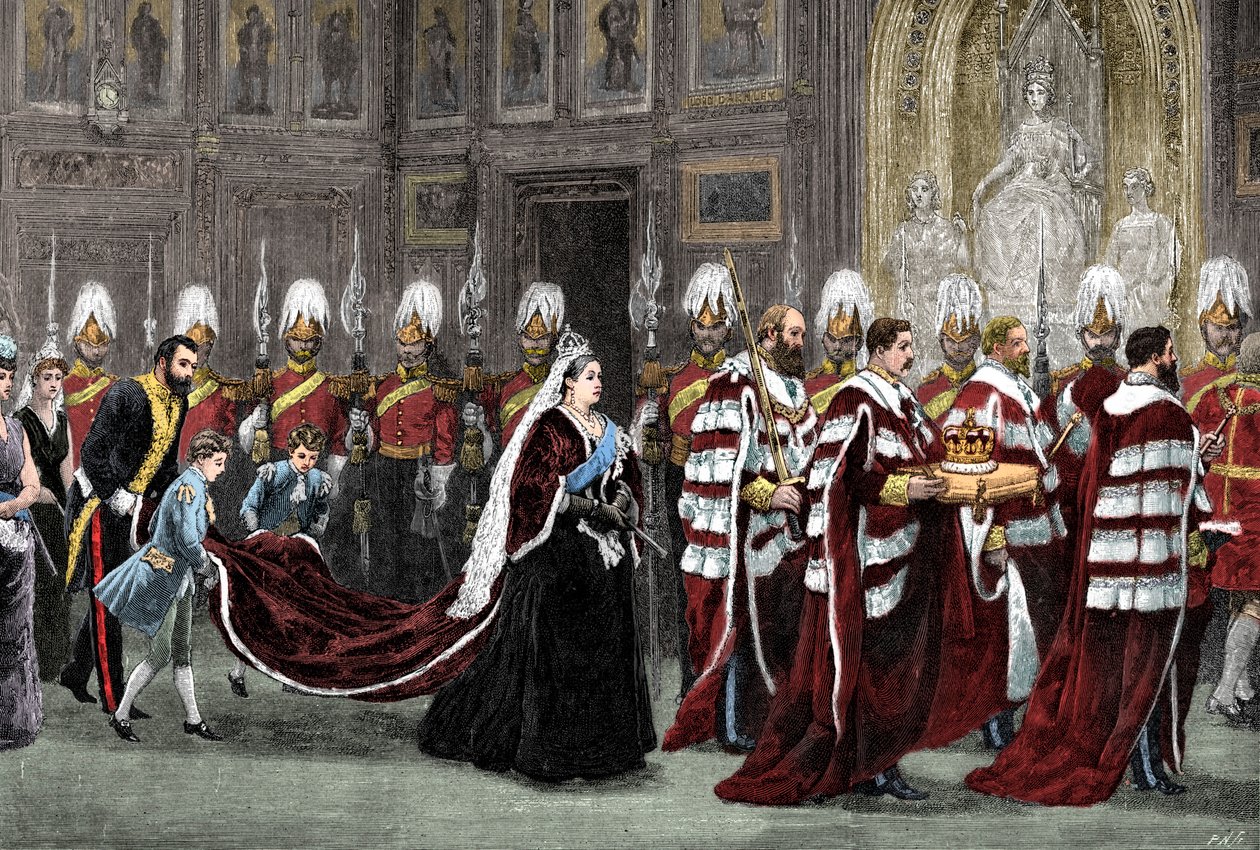 Královský průvod ve Westminsterském paláci na cestě do Sněmovny lordů, 1886, 1900 od Unbekannt