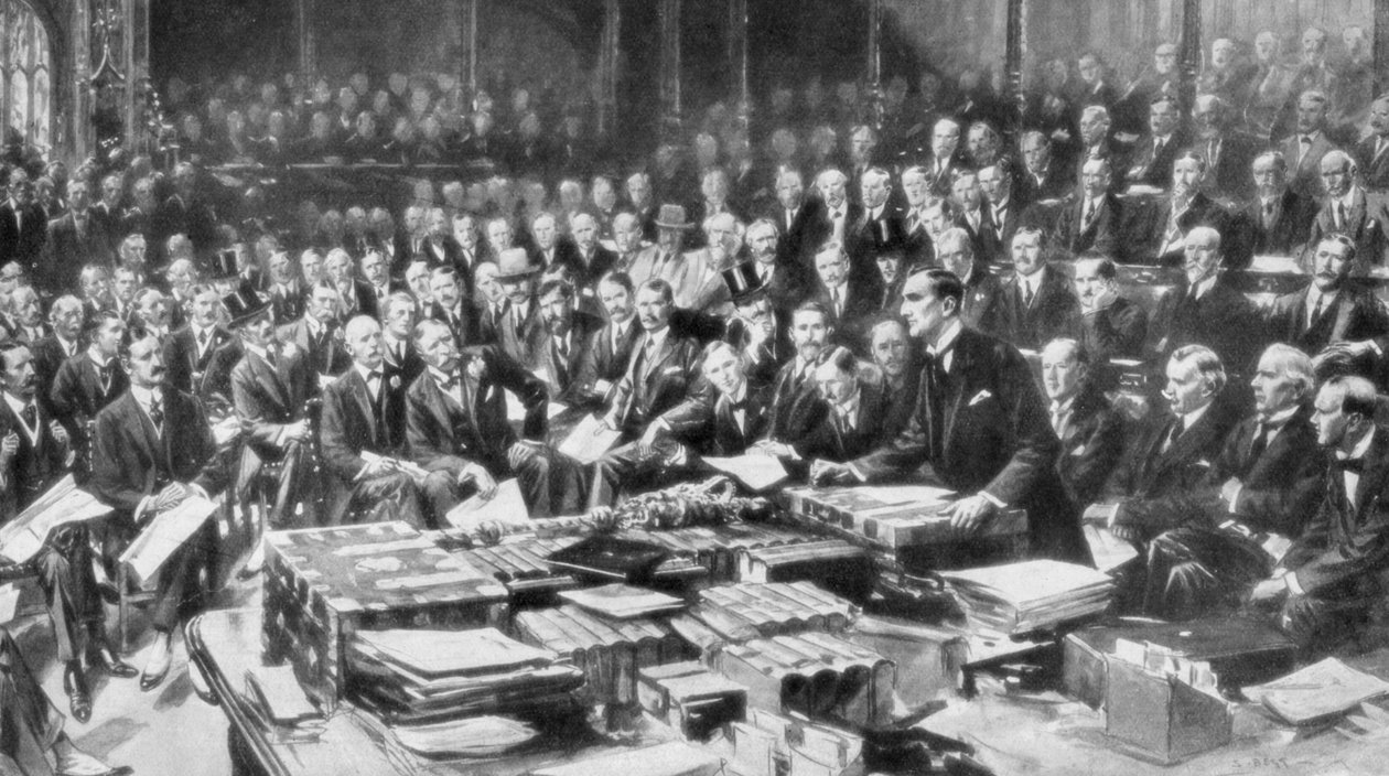 Scéna v Dolní sněmovně, Westminster, Londýn, 3. srpna 1914 od Unbekannt