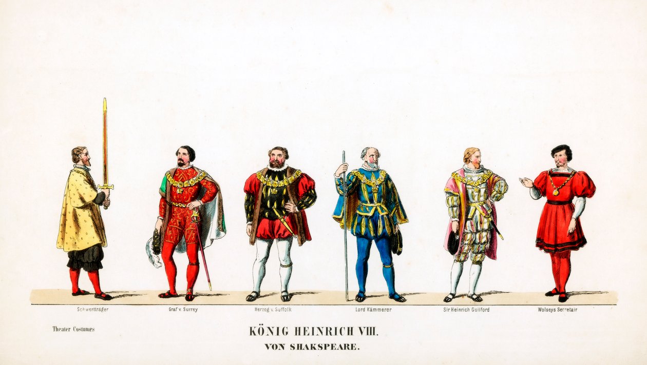 Návrhy divadelních kostýmů pro Shakespearovu hru Jindřich VIII., 19. století od Unbekannt