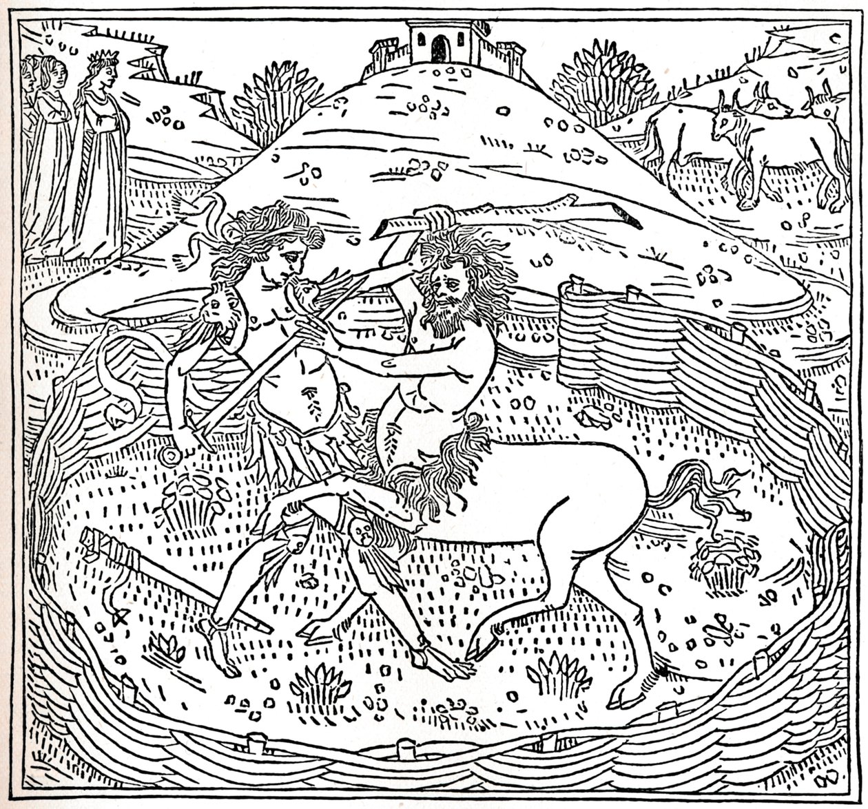 Theseus a Kentaur, Plutarch: Vitae Parallelae, 1491, 1917 od Unbekannt