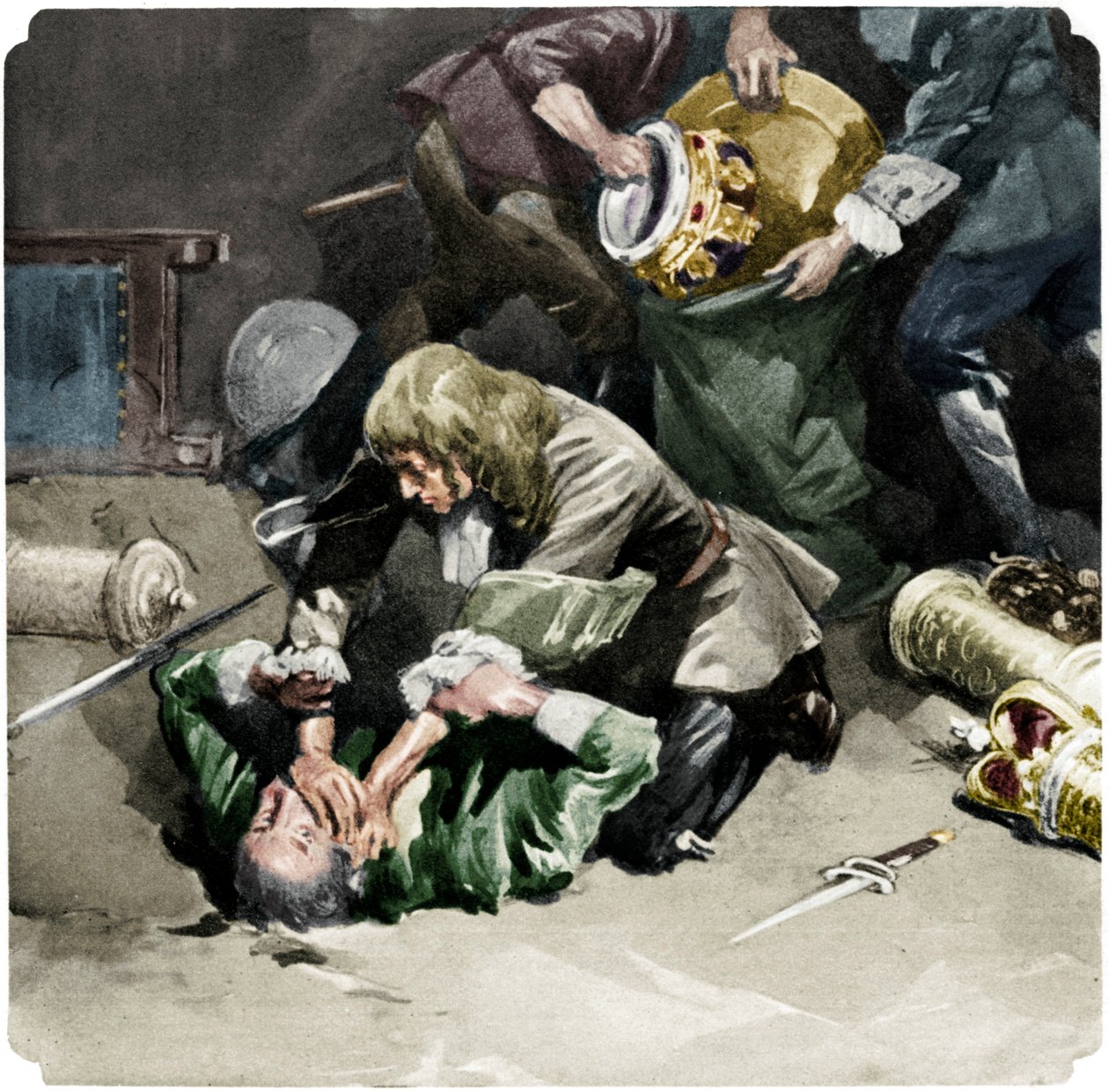 Thomas Blood se pokouší ukrást korunovační klenoty z Tower of London v roce 1671, 1937 od Unbekannt