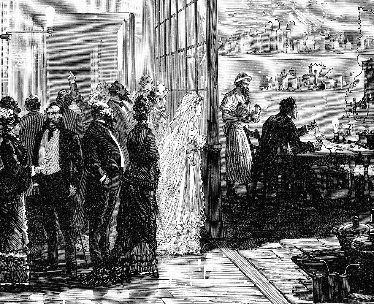 Thomas Edison ve svůj svatební den 1871 1883 experimentoval s elektrickými lampami od Unbekannt
