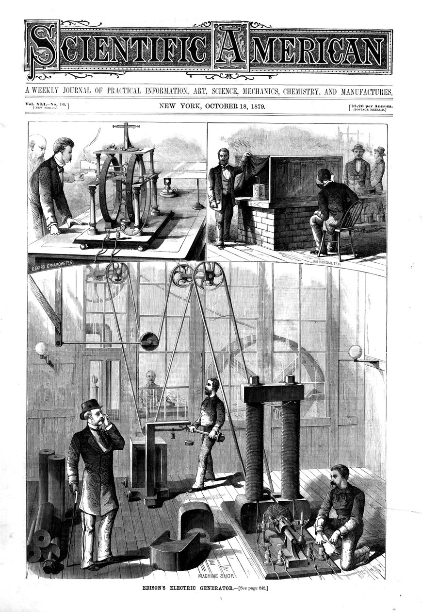 Thomas Edisons generátor pro elektrické světlo v jeho domě v Menlo Park, New Jersey, USA, 1879 od Unbekannt