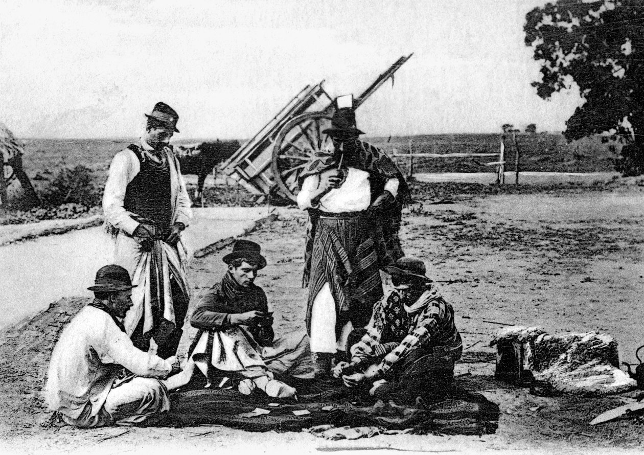 Tři muži hrající karty, Uruguay, 1900 od Unbekannt