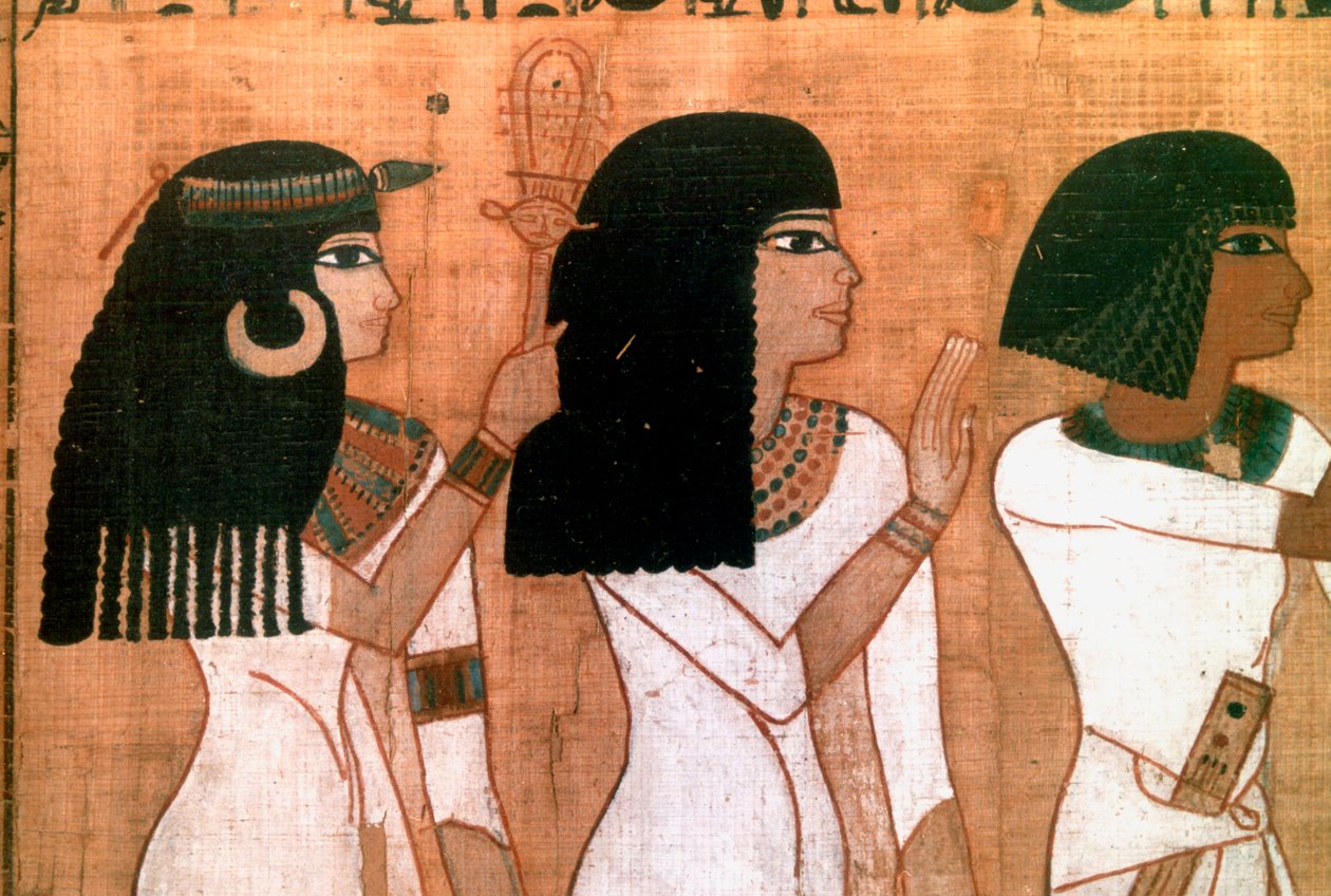 Tři sestry, detail ze starověké egyptské nástěnné malby od Unbekannt
