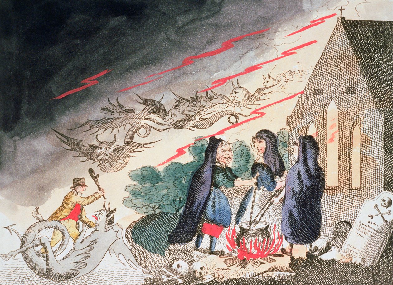 Tři čarodějnice na hřbitově, c1790 od Unbekannt
