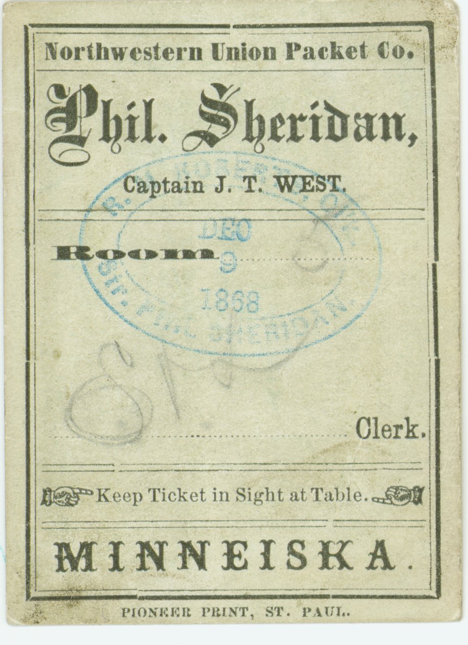 Vstupenka na parník Phil. Sheridan, 9. prosince 1868 od Unbekannt