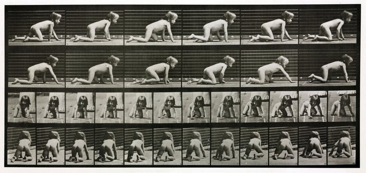 Časosběrné fotografie lezoucího dítěte od Unbekannt