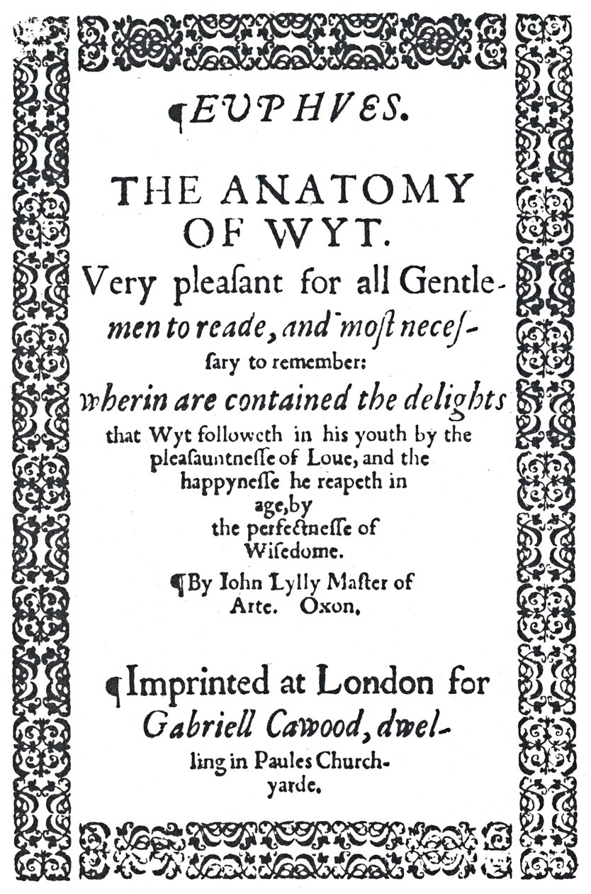 Titulní strana Johna Lylyse Euphues aneb The Anatomy of Wit, první vydání, 1579, 1942. od Unbekannt