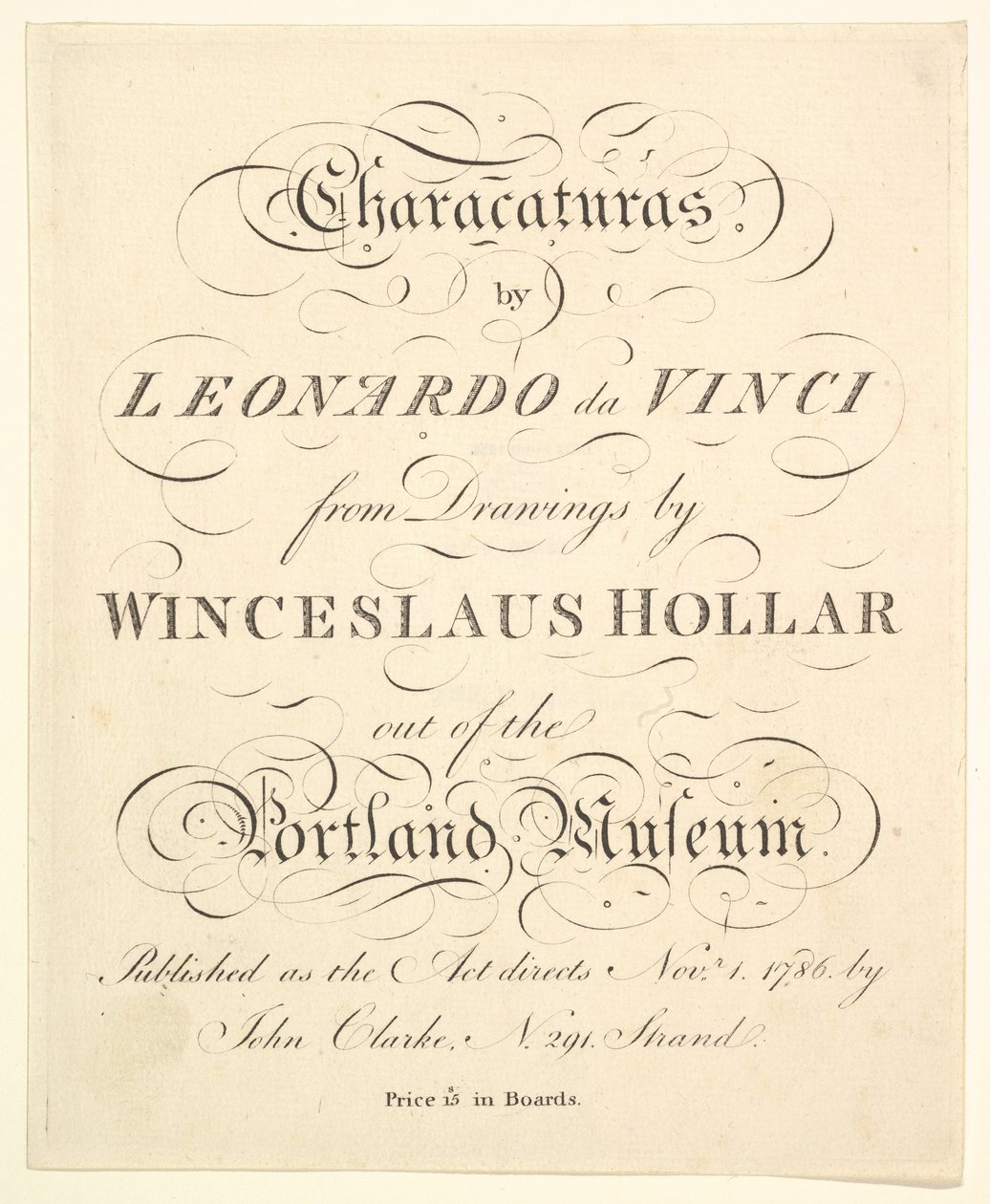 Titulní strana: Characaturas od Leonarda da Vinci, z kreseb Wincelslause Hollara, z..., 1786. od Unbekannt