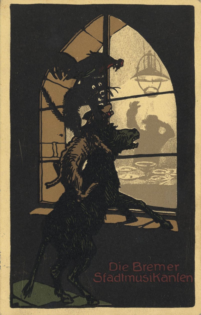 Návrh titulu knihy Městští hudebníci Brém od bratří Grimmů, 1910 od Unbekannt