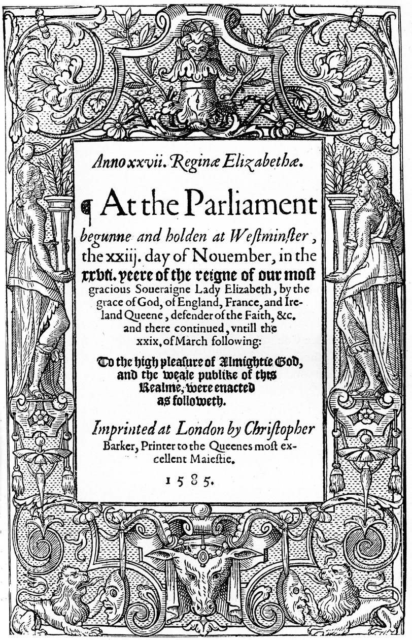 Titulní strana zákonů parlamentu, 1585, 1893 od Unbekannt