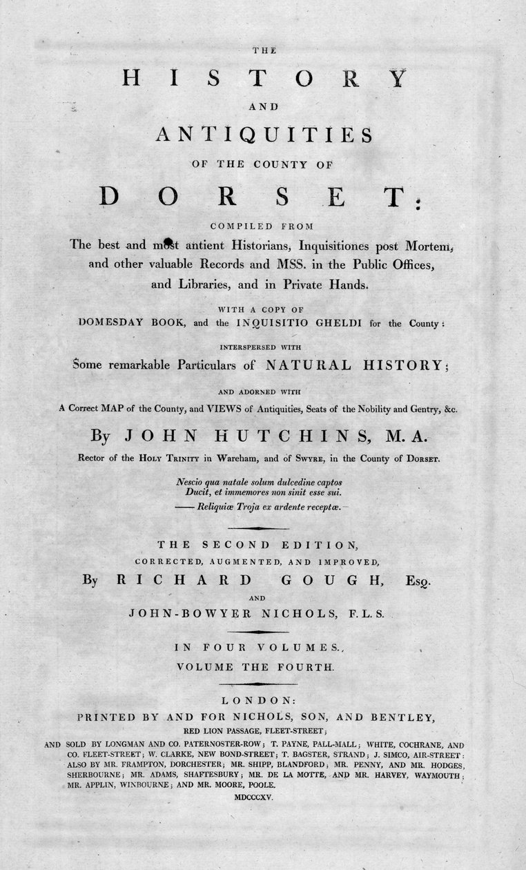 Titulní strana Historie a starožitnosti hrabství Dorset, 1815. od Unbekannt