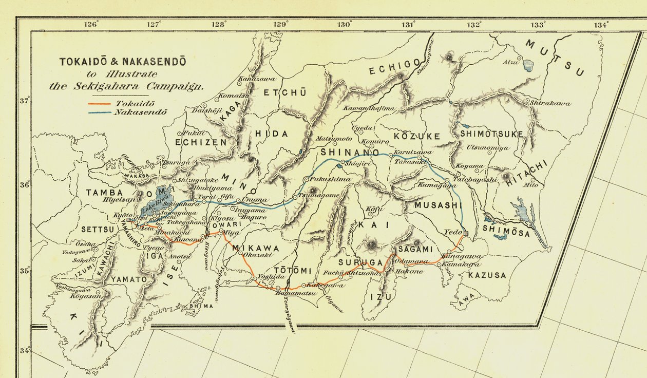 Tokaido & Nakasendo to illustrate the Sekigahara Campaign, 1903. od Unbekannt