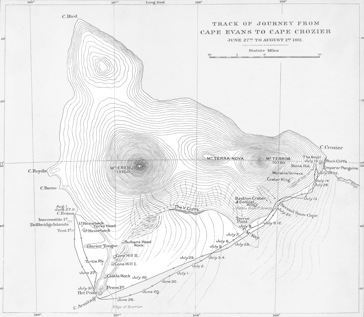 Track of Journey from Cape Evans to Cape Crozier – 27. června až 1. srpna 1911, 1913 od Unbekannt