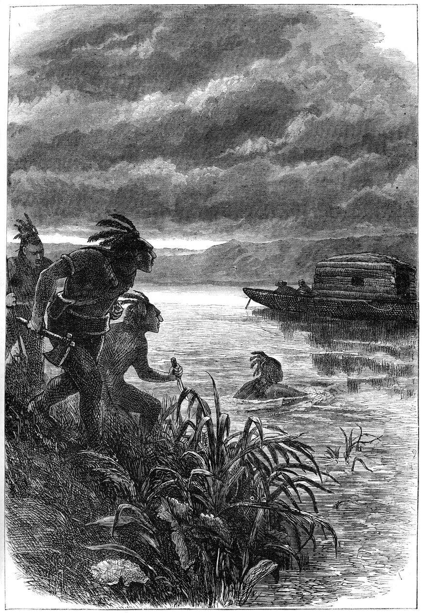 Obchodníci na řece Ohio napadeni domorodými Američany, 18. století c1880 od Unbekannt