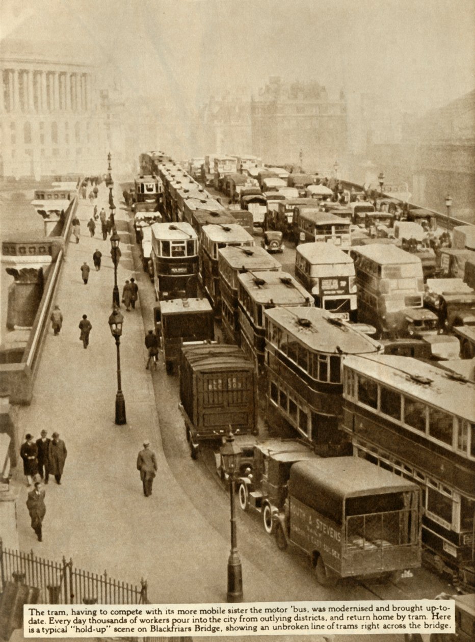 Dopravní zácpa na Blackfriars Bridge, Londýn, 1935. od Unbekannt
