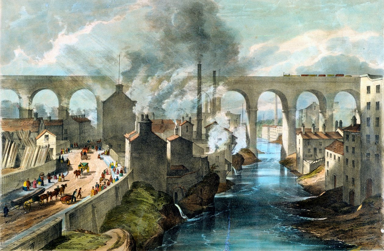 Vlakový přejezd Stockport viadukt na London & North Western Railway, c1845 od Unbekannt
