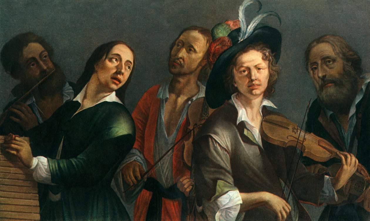 Příčná flétna, xylofon, viola a housle, neznámý český malíř 2. pol. 7. od Unbekannt