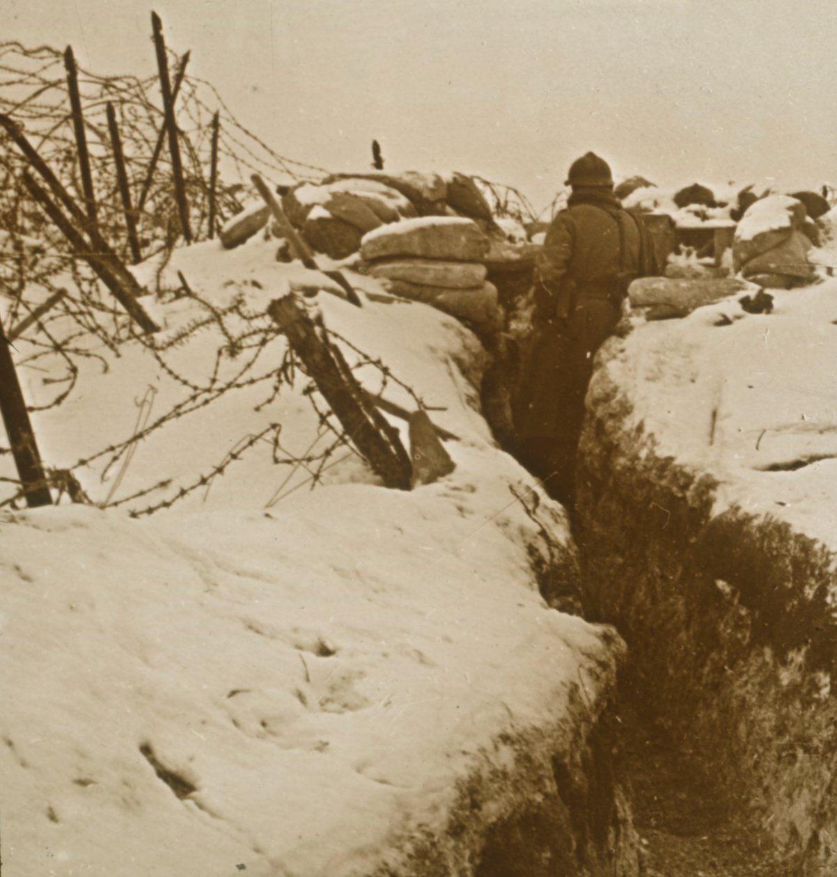 Příkopy ve sněhu, Alsasko, východní Francie, c1914-c1918 od Unbekannt