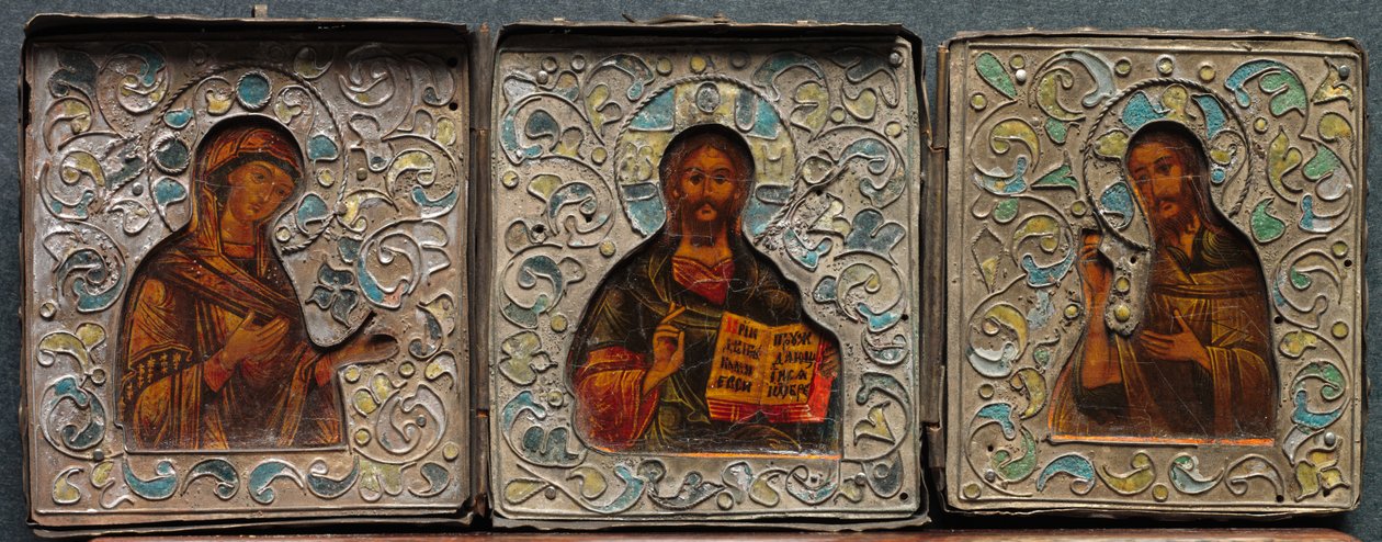 Triptych s Kristem, Pannou a sv. Janem Evangelistou, 19. století. od Unbekannt