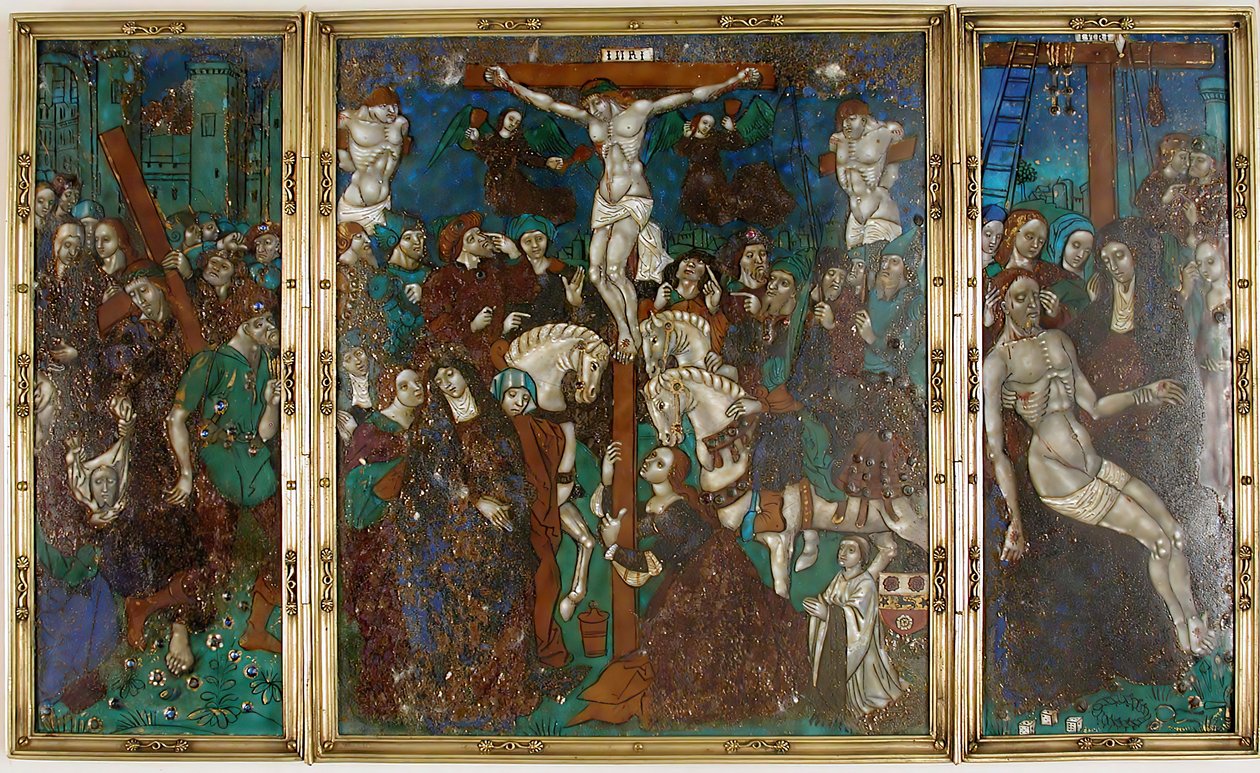 Triptych s Cestou na Kalvárii, Ukřižováním a Sestupem z kříže, francouzština, 16. století. od Unbekannt